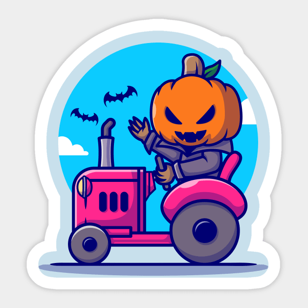 Cute Pumpkin Vampire Driving Tractor Cartoon Sticker by Catalyst Labs